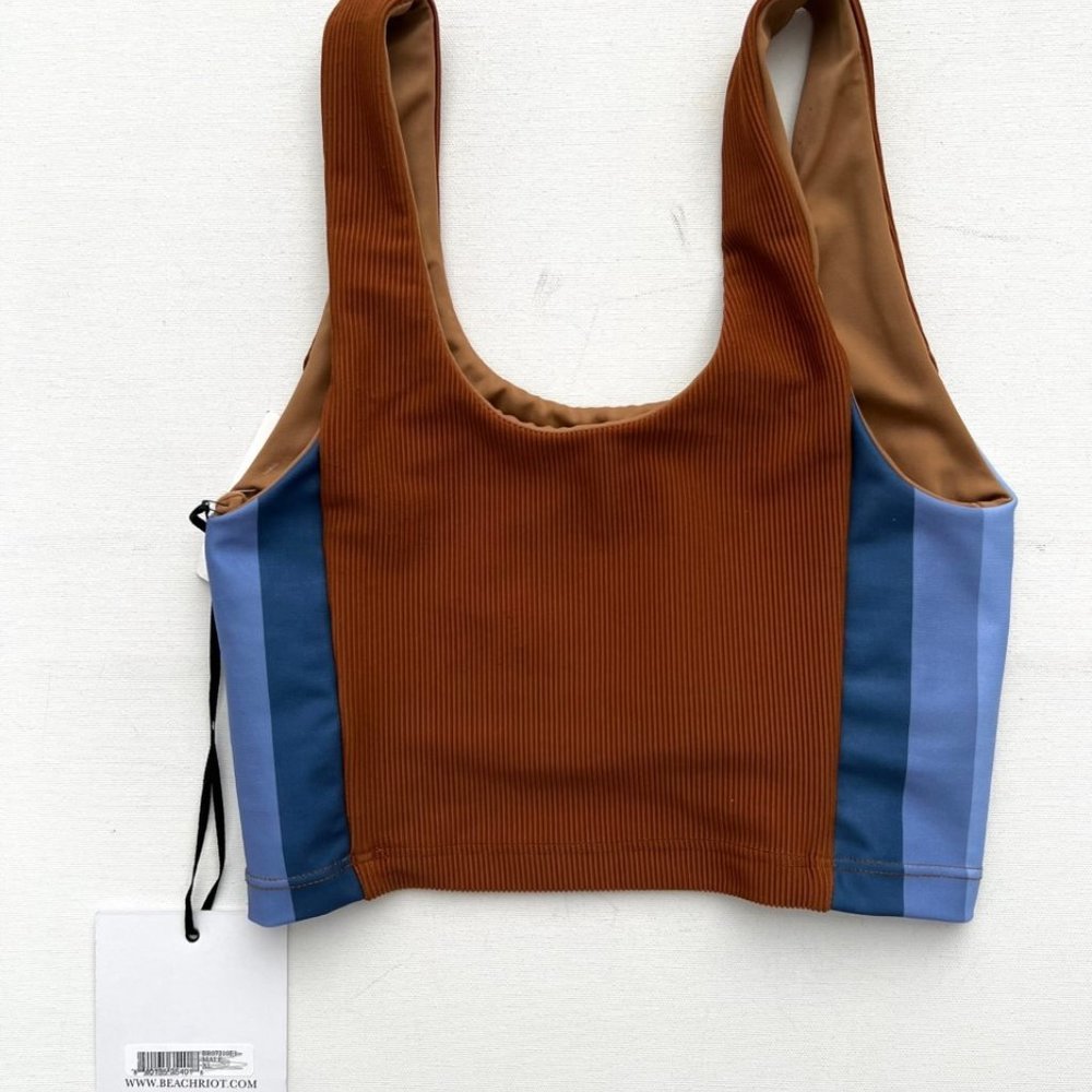 Beach Riot Rib Crop Bra Top Brown Blue ( XS ) - Picture 2 of 2